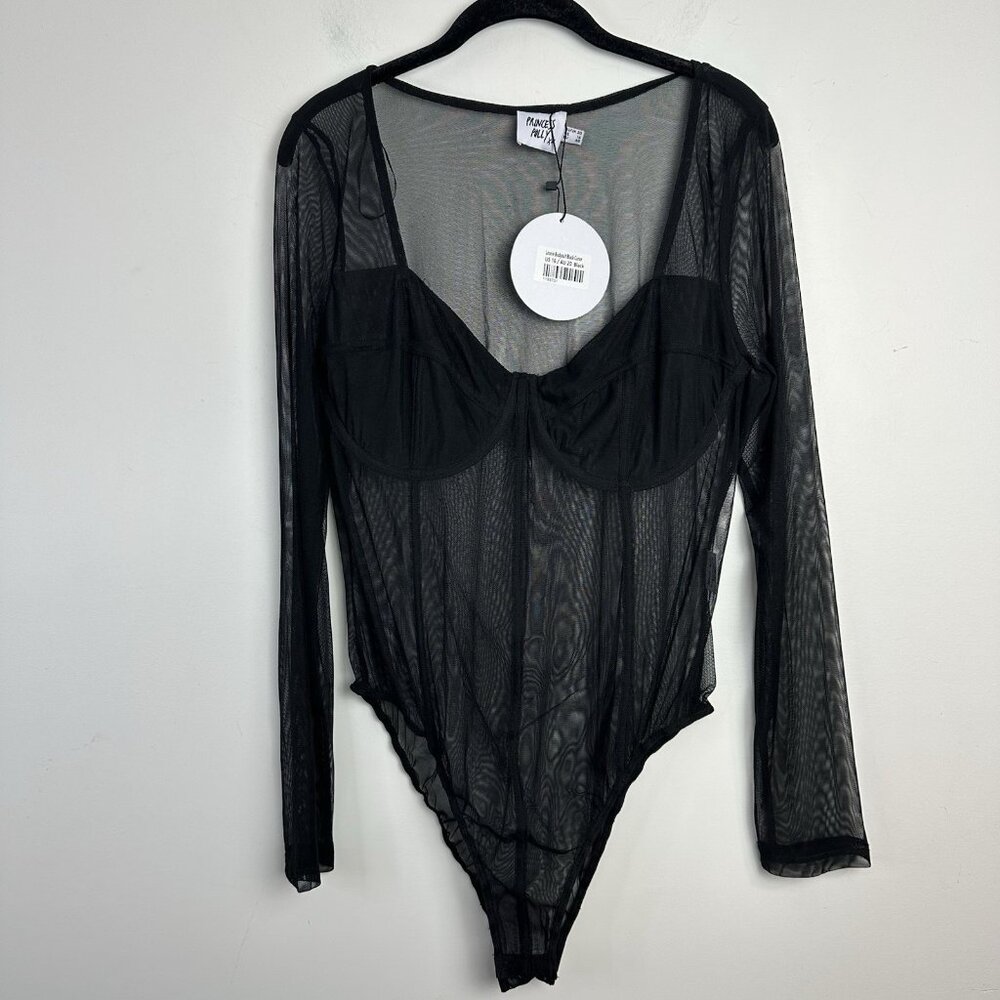 Princess Polly Leonie Bodysuit Black Women Plus 16 Mesh Sheer Babydoll Y2K NWT